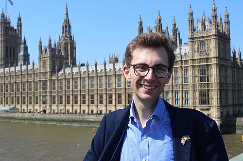 Jack Clark with Westminster in the background